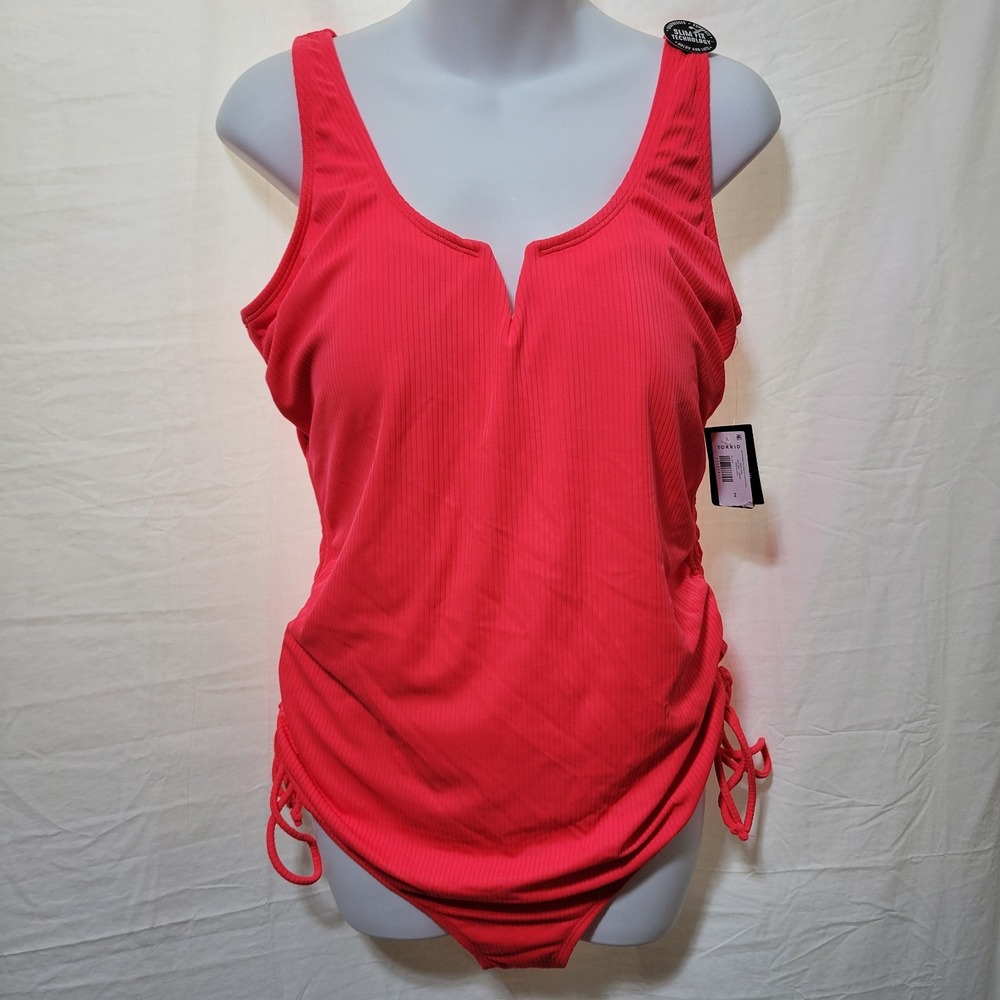 Torrid Swimsuit Plus Sz 2 Wire Free Ribbed Cheeky ONE PIECE Coral Pink NWT